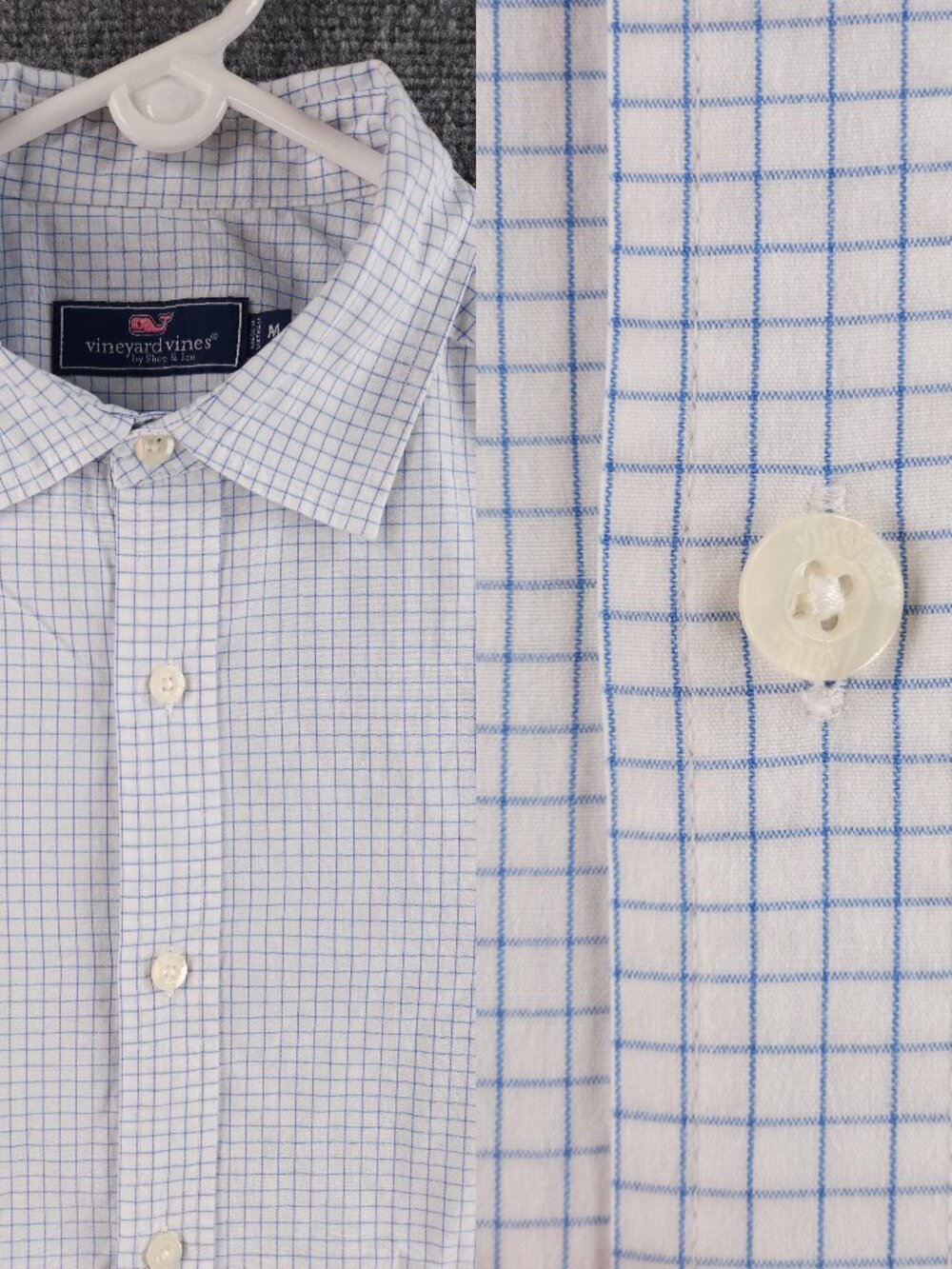 Vineyard Vines Cotton Spandex Check Medium Blue Shirt Button Up Preppy Men Adult